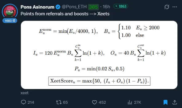 XeetScore mathematical formula for measuring crypto content quality