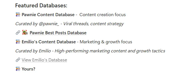 Viral Post Library Notion template preview showing filterable database of viral posts