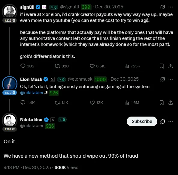 Nikita Bier announcing X fraud detection upgrade eliminating 99% of manipulation